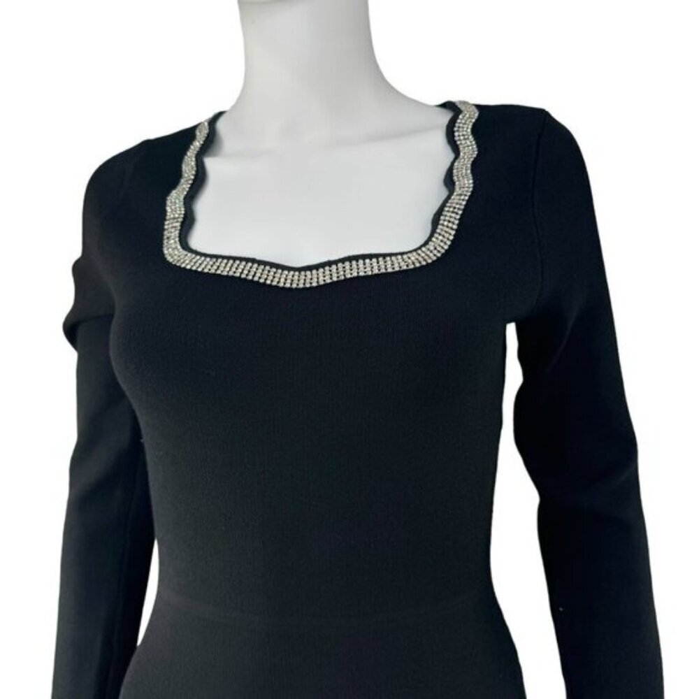 Moon River NEW Black Scalloped Edge Long Sleeve Formal Mini Dress Size S - Picture 3 of 7
